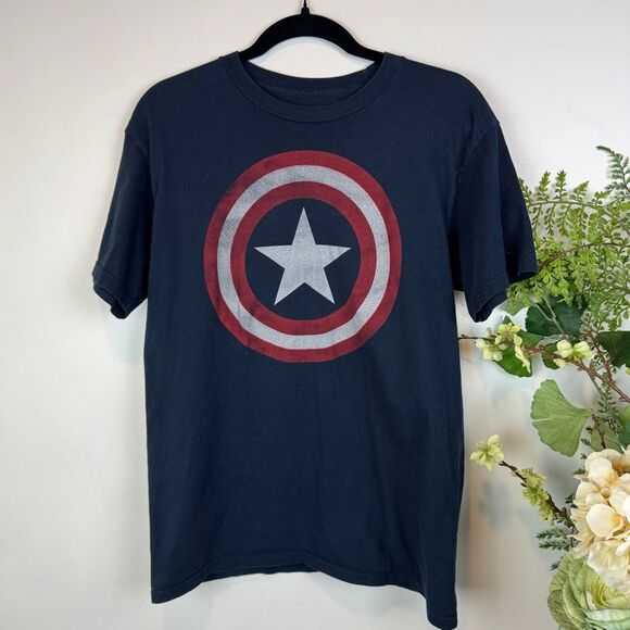 No Brand Other - Marvel Captain America Shield Graphic Tee Navy Blue Short Sleeve T-Shirt Size M